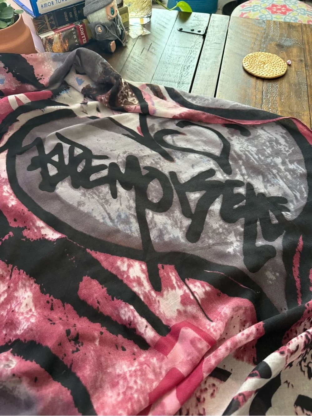 Le Luxe Pink, Black & Gray Abstract Print Scarf Paris Abstract Avant-Garde